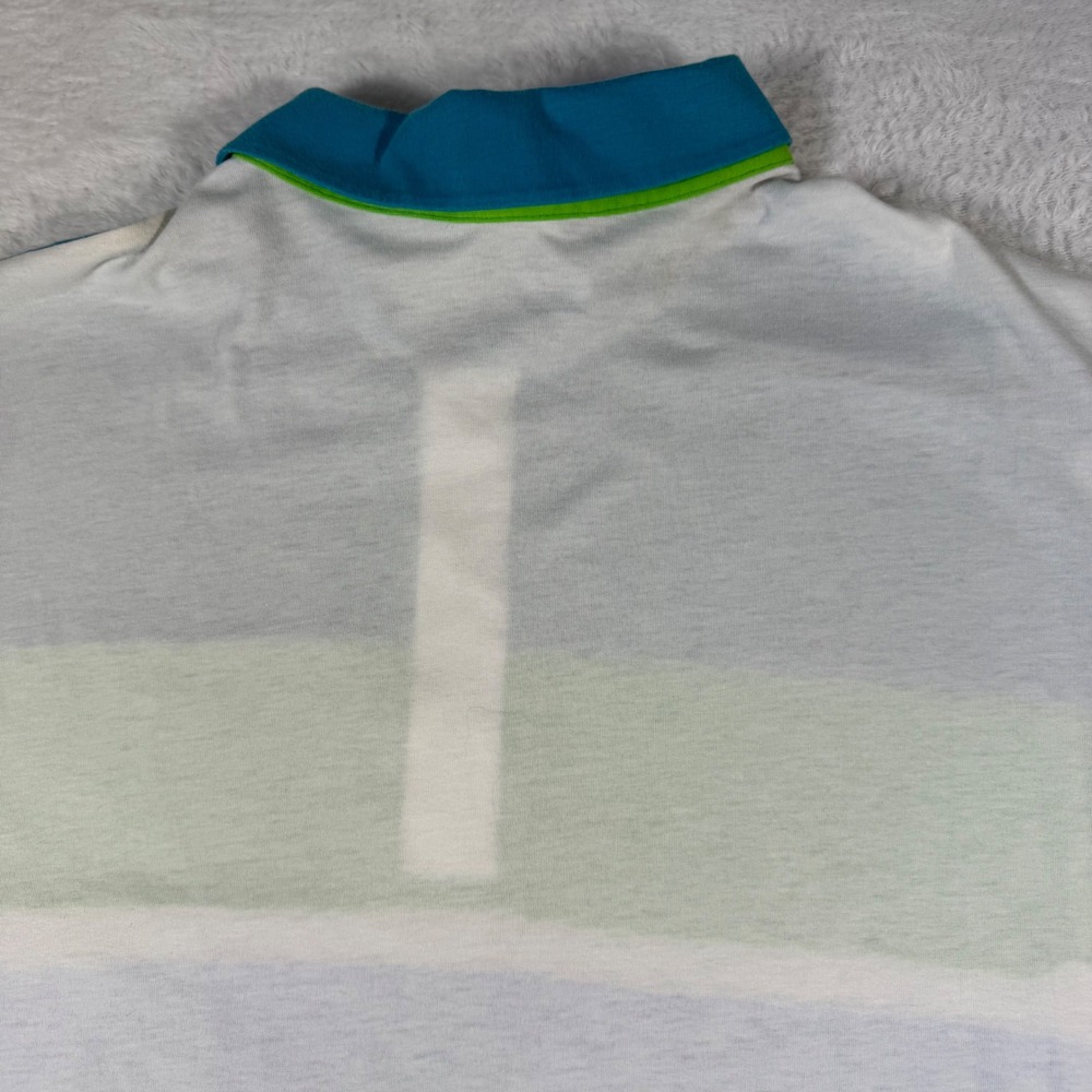 Adidas Golf Polo Shirt Mens Large White Teal Blue Green Excellent Colorblock - Picture 10 of 14
